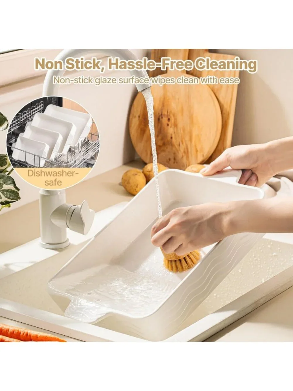 Ceramic Casserole Baking Dishes Set of 4 - Oven Safe, Rectangular, White